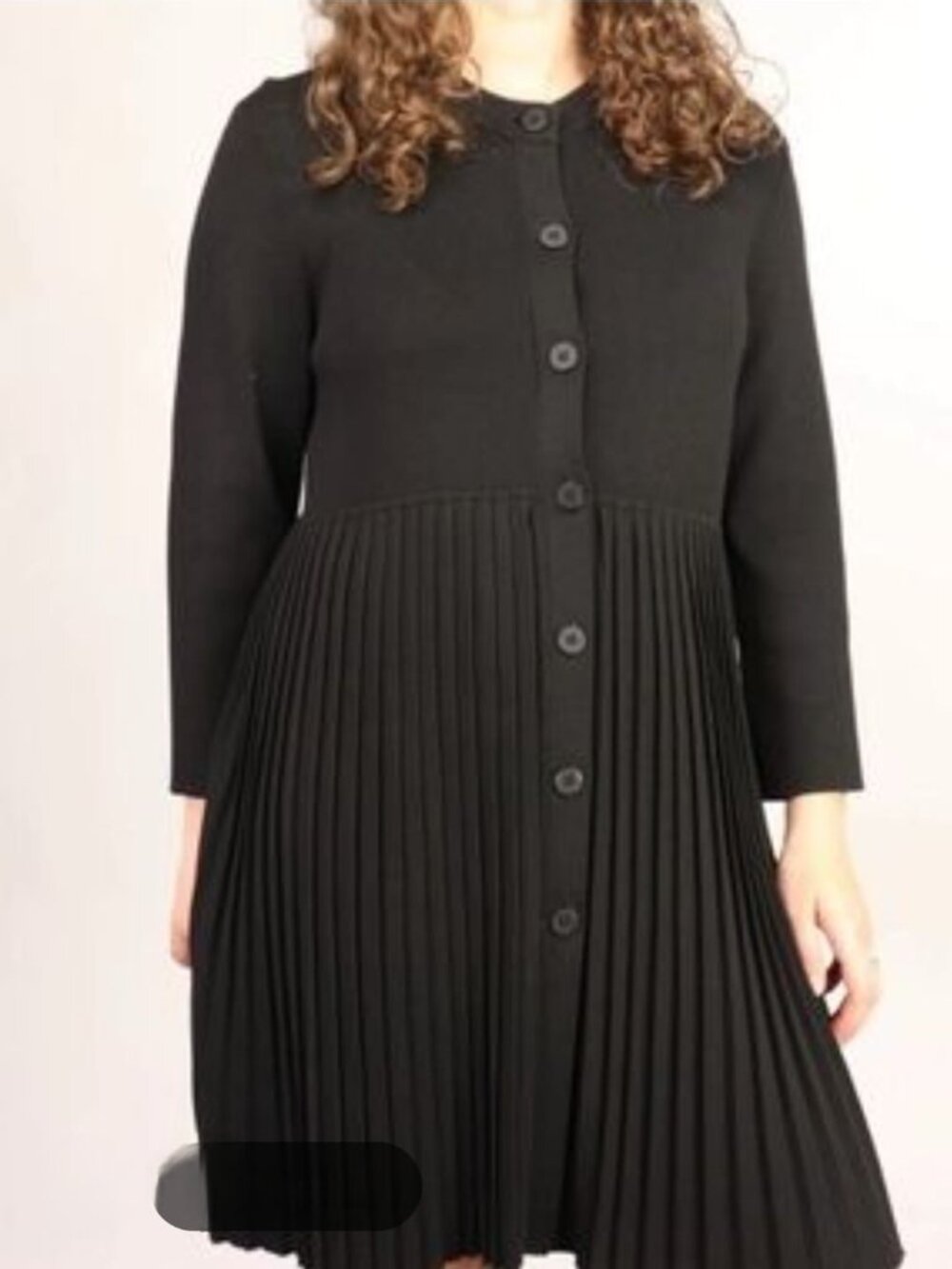 COS Pleated Knit Black Button Down Long Cardigan/Sweater Mini Dress Size Small